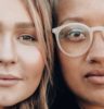 woman wearing white framed eyeglasses
